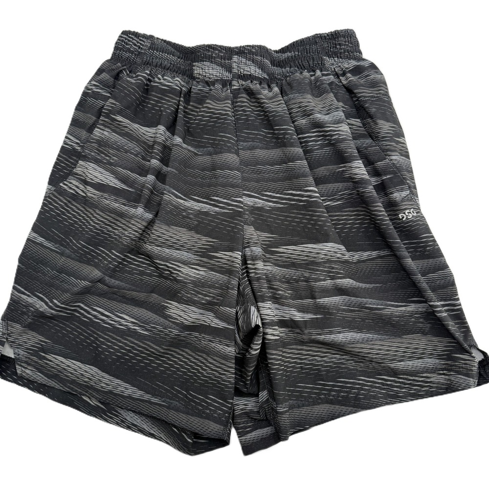 DSG Running Shorts Mens M 7" Black Abstract Print Athletic Gym Activewear Lined